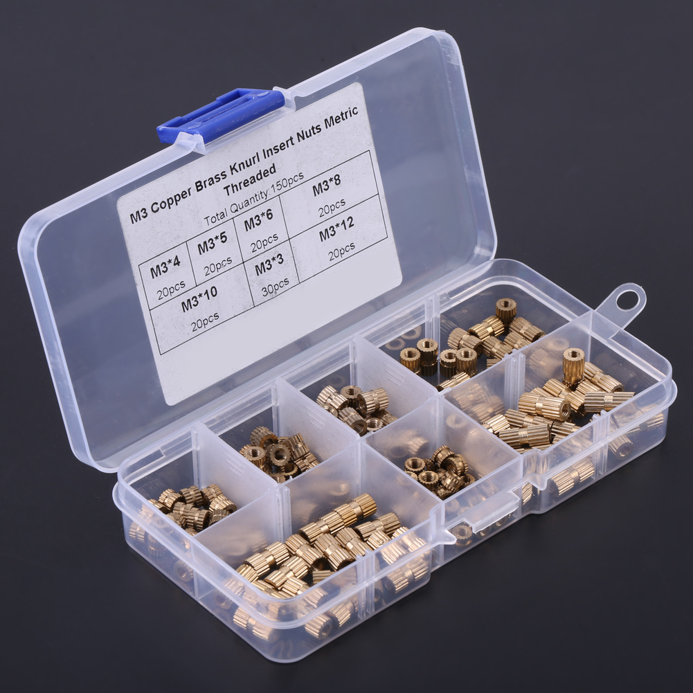 M3-rändelmuttern Aus Messing, 150-teiliges Set, Gewindesortiment Mit Aufbewahrungsbox Aus Kunststoff