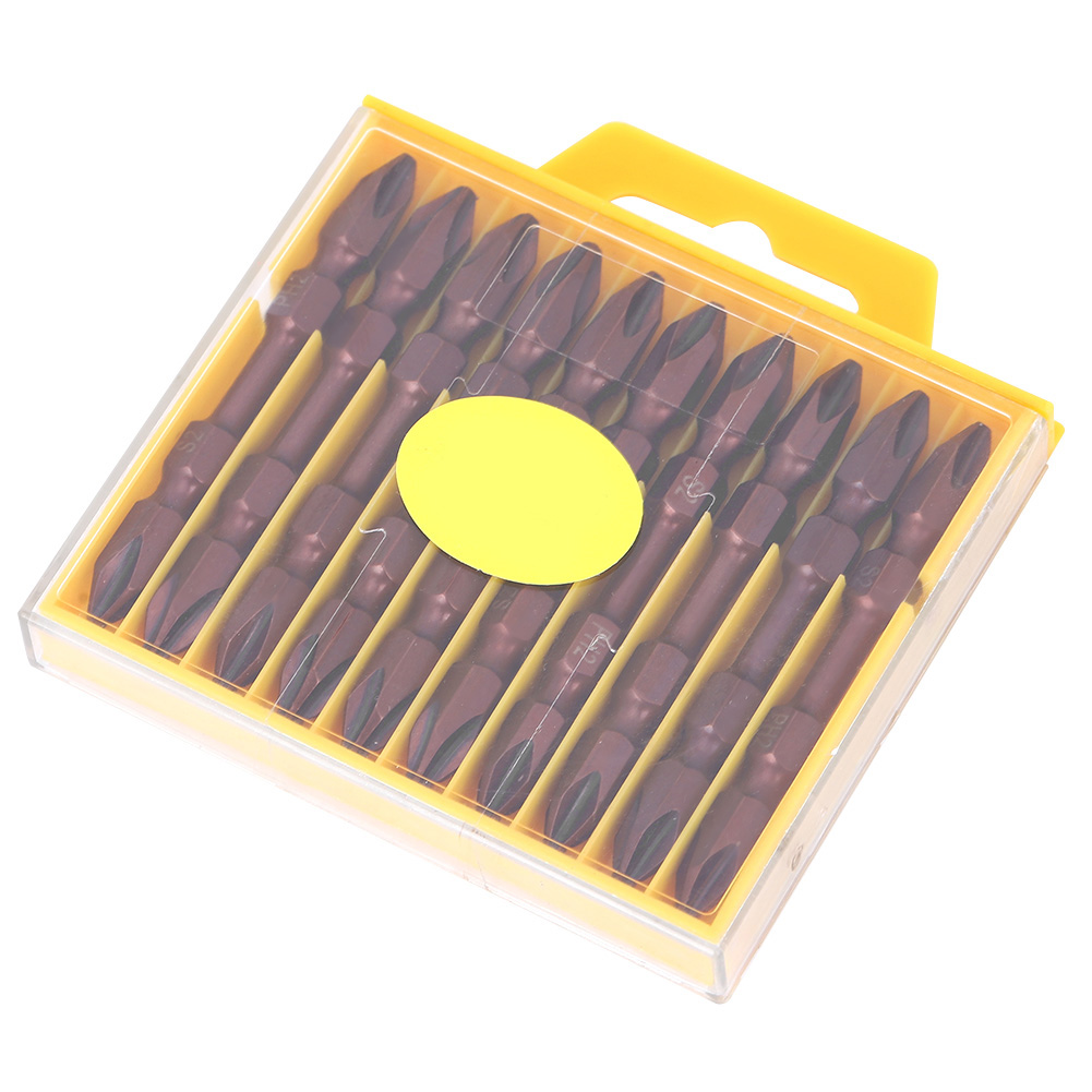 Set Mit 10 Doppelseitigen Kreuzschlitzschraubendreherbits, Chrom-vanadium-stahl, Magnetisch, 65 Mm, Antikbronze-finish
