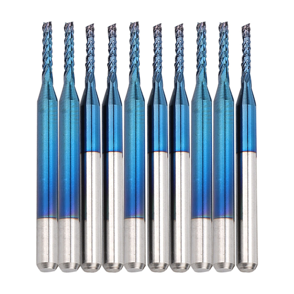 10-teiliges Hartmetall-fräserset, Blauer Maisgravurfräser, Cnc-leiterplattenbearbeitung, 1,5-mm-fräswerkzeug