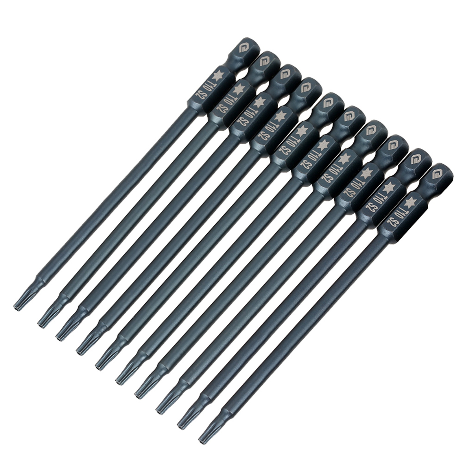 Set Mit 10 Magnetischen T10-schraubendreherbits, Sicherheitssternkopf, 1/4"-sechskantschaft, 100 Mm Länge
