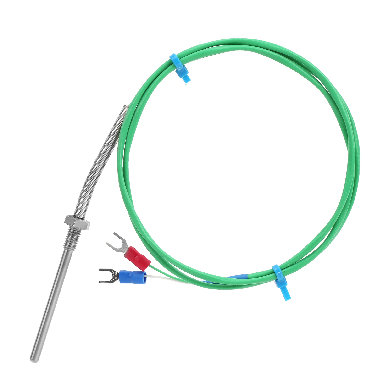 Temperaturfühler Typ K, Thermoelement, Geschirmte, Verdrillte Sonde, M6x50mm Schraube, Messbereich 0-200°c, Grün, 1 Meter Kabel.