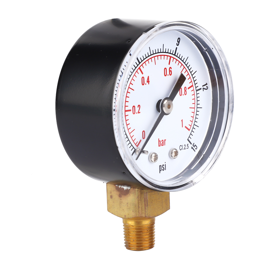 50-mm-manometer, 1/8-bspt-anschluss, Bodenanschluss, Luft, Wasser, Öl, Gas (0–15 Psi, 0–1 Bar)