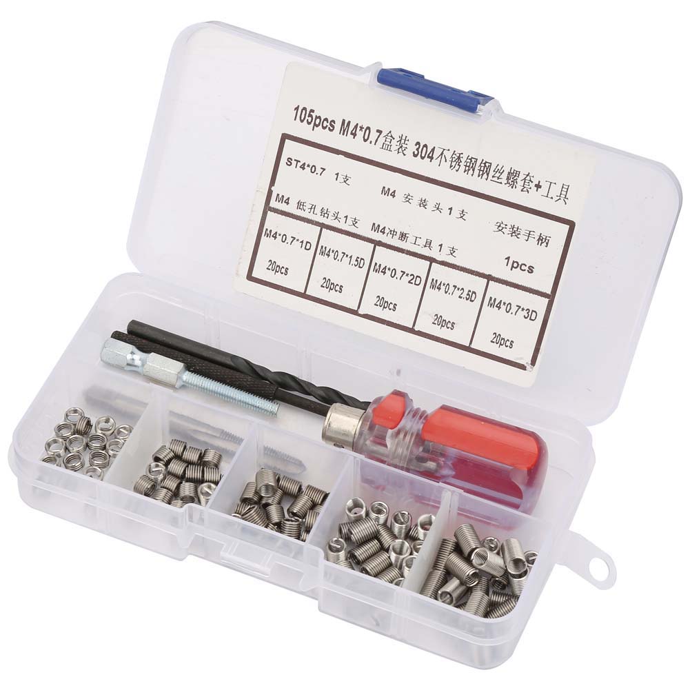 105-teiliges Gewindeeinsatz-set Aus Edelstahl, Gewindereparatur, M4 X 0,7 Gewindehülse, Komplettes Werkzeug.