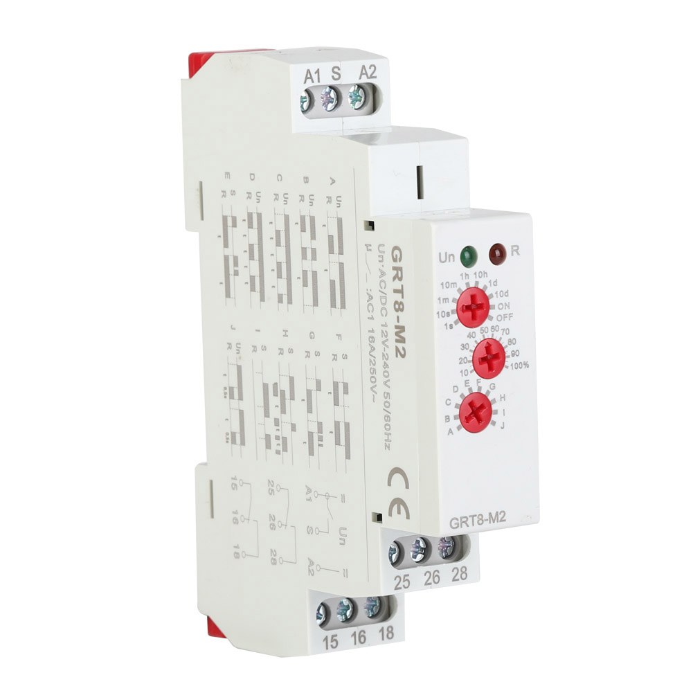 Grt8-m2 Multifunktions-zeitrelais, 10 Funktionen, Din-schienenmontage, 12–240 V Ac/dc-netzteil