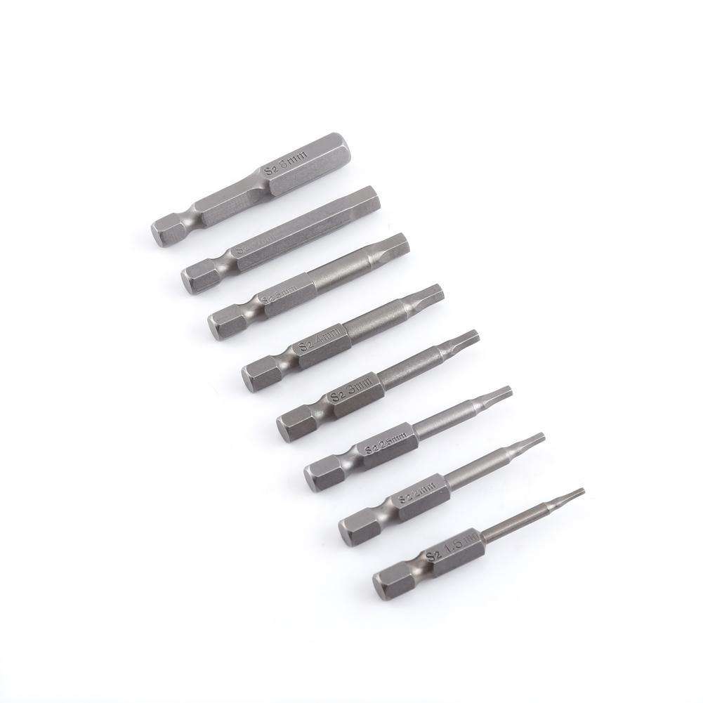 Set Mit 8 Magnetischen Schraubendreherbits, 50 Mm, Mit 1/4"-sechskantaufnahme, Aus S2-stahl, Größen H1,5 Bis H8