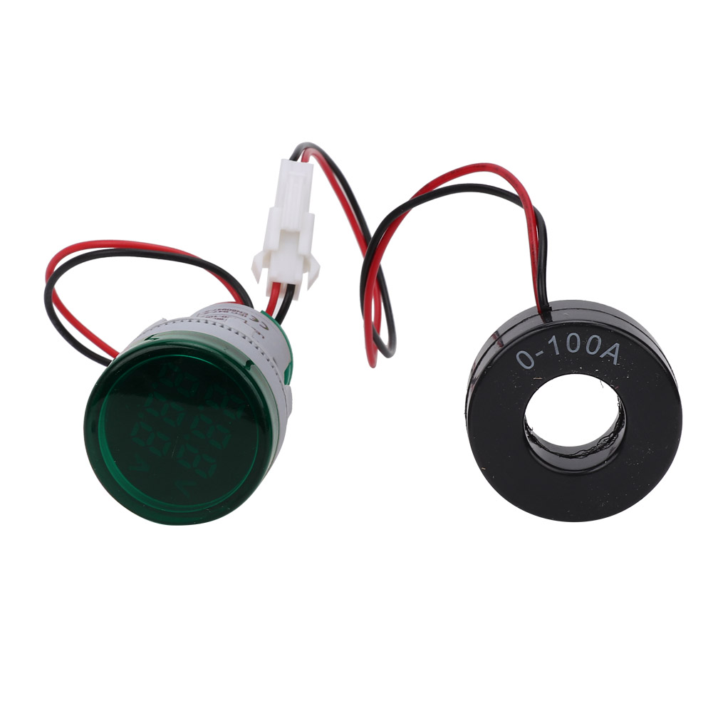 Grünes Led-voltmeter/amperemeter Mit Kreisförmiger Digitalanzeige, Anzeige Für Wechselspannung Und -strom, Integrierte 2-in-1-kontrollleuchte