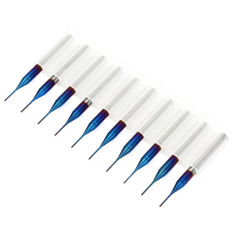 10-teiliges Set Blau Beschichteter Hartmetall-kegelfräser Für Die Leiterplattengravur, 0,5 Mm Spitze