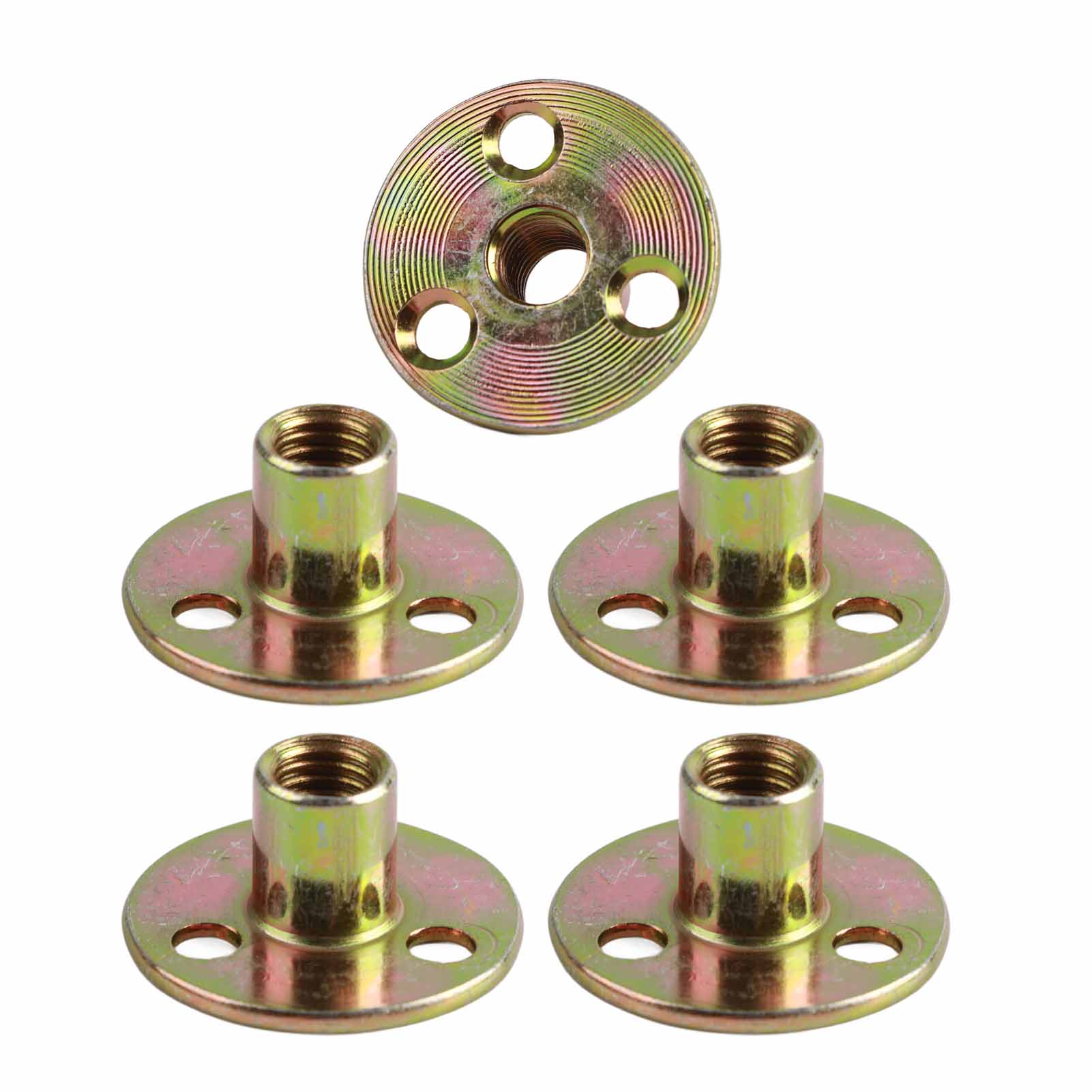 M10-flanschmuttern Aus Verzinktem Eisen Mit 3 Löchern Zur Möbelbefestigung, 5er-set, Runder T-förmiger Sockel