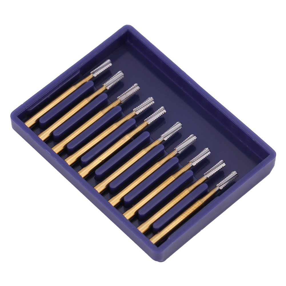 Set Mit 10 Fg-1958 Hartmetallbohrern Für Zahnkronen, Schnell Schneidend, Vergoldet
