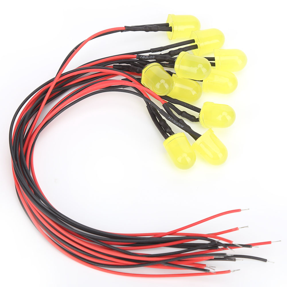 Packung Mit 50 10-mm-led-perlen (12 V, 0,06 W) Mit 20 Cm Langem 26awg-kabel Für Industriezubehör – Gelb Und Gelb