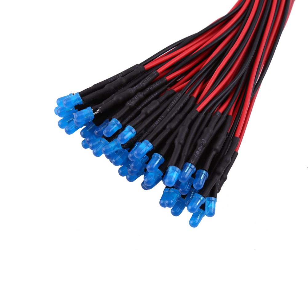 Packung Mit 50 3-mm-leds, Diffus Blau, 12 V Dc, Vorverdrahtet, Mehrfarbige Leuchtdioden Für Diy-projekte