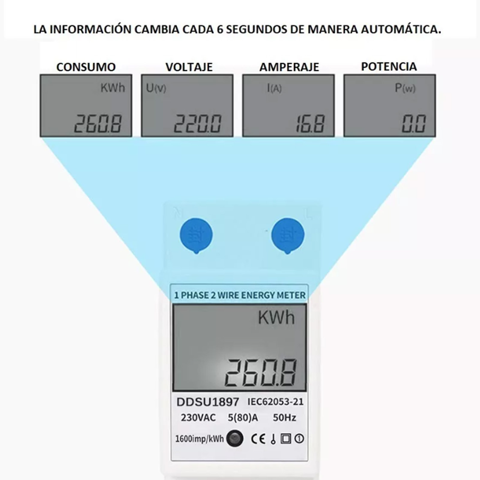 Einphasen-wechselstrom-energiezähler Mit Lcd-anzeige, 220 V, 5–80 A, Wattmeter, Misst Den Stromverbrauch Bis Zu 18400 Kw