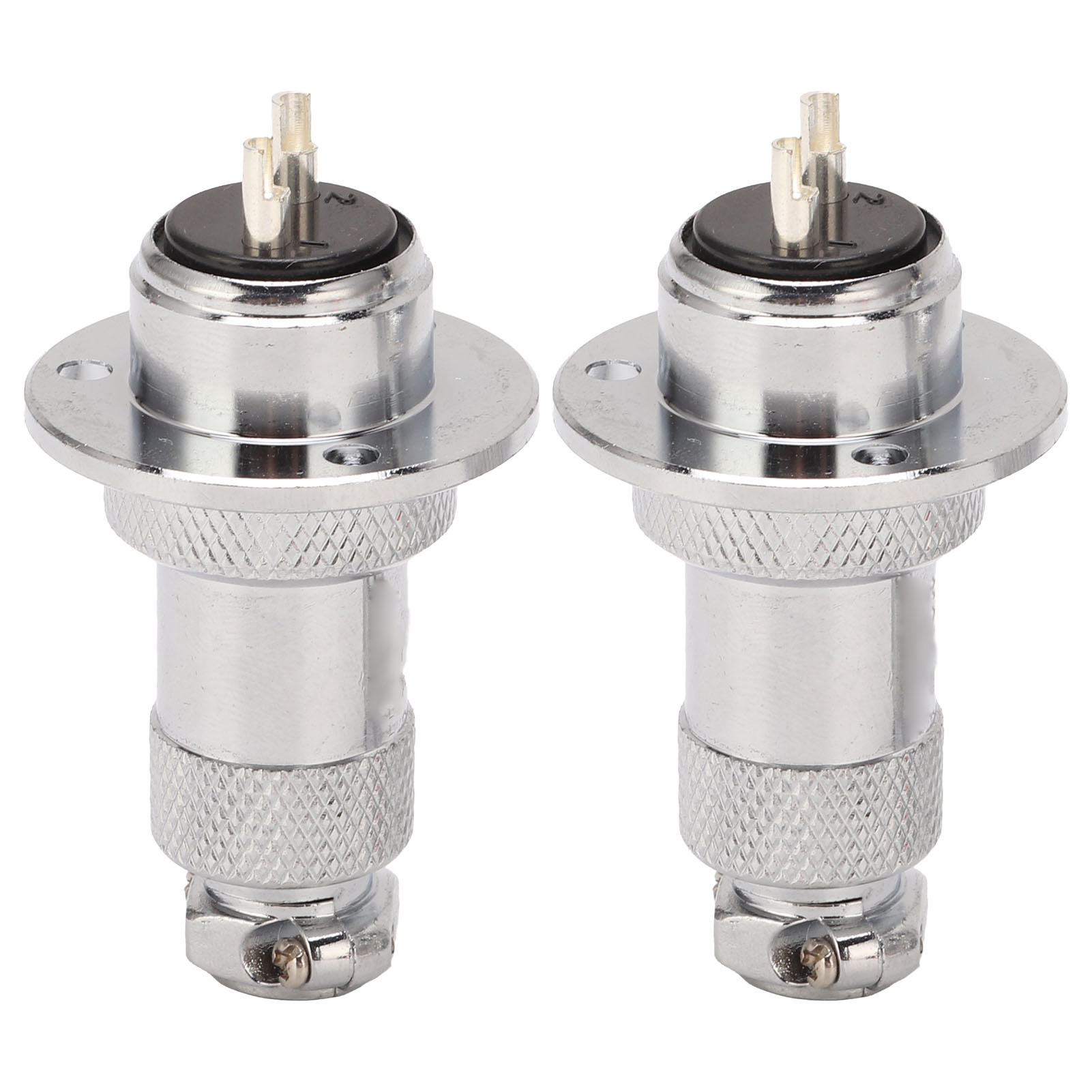 Runder 2-poliger Flugzeugstecker, Zinklegierung, Silbernes Gehäuse, Silberfarbener Kupferdraht, Ac/dc 250 V, 20 Mm, 2er-pack
