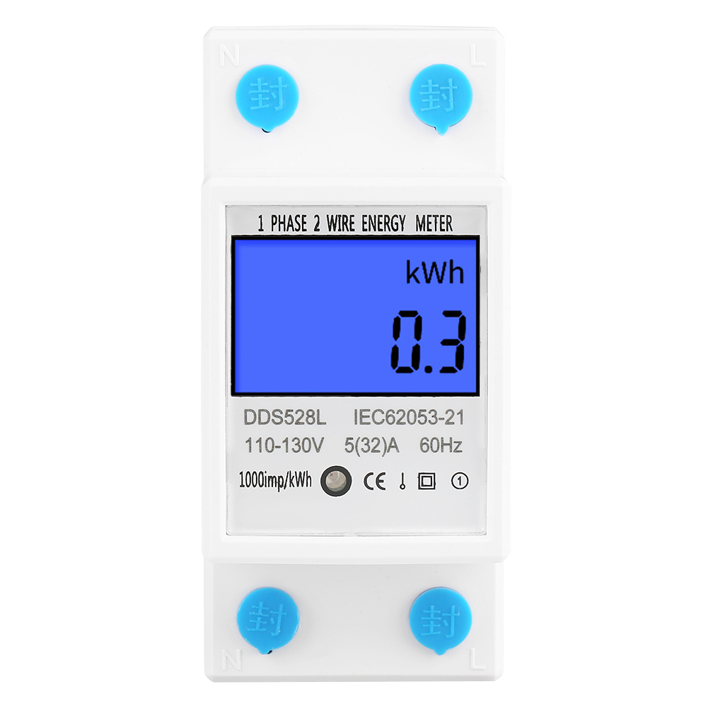 Einphasiger Kwh-energiezähler, 5–32 A, 110–130 V, 60 Hz, Hintergrundbeleuchtetes Lcd-display, Din-schienenmontage