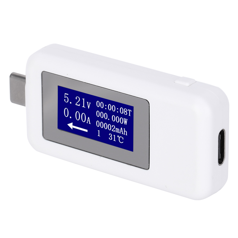 Weißes Bidirektionales Digitales Dc-voltmeter-testergerät Mit Typ-c-anschluss, Spannungs- Und Stromanzeige, Tragbares Usb-c-messgerät Für Die Elektronische Diagnose, 2-in-1-testgerät.
