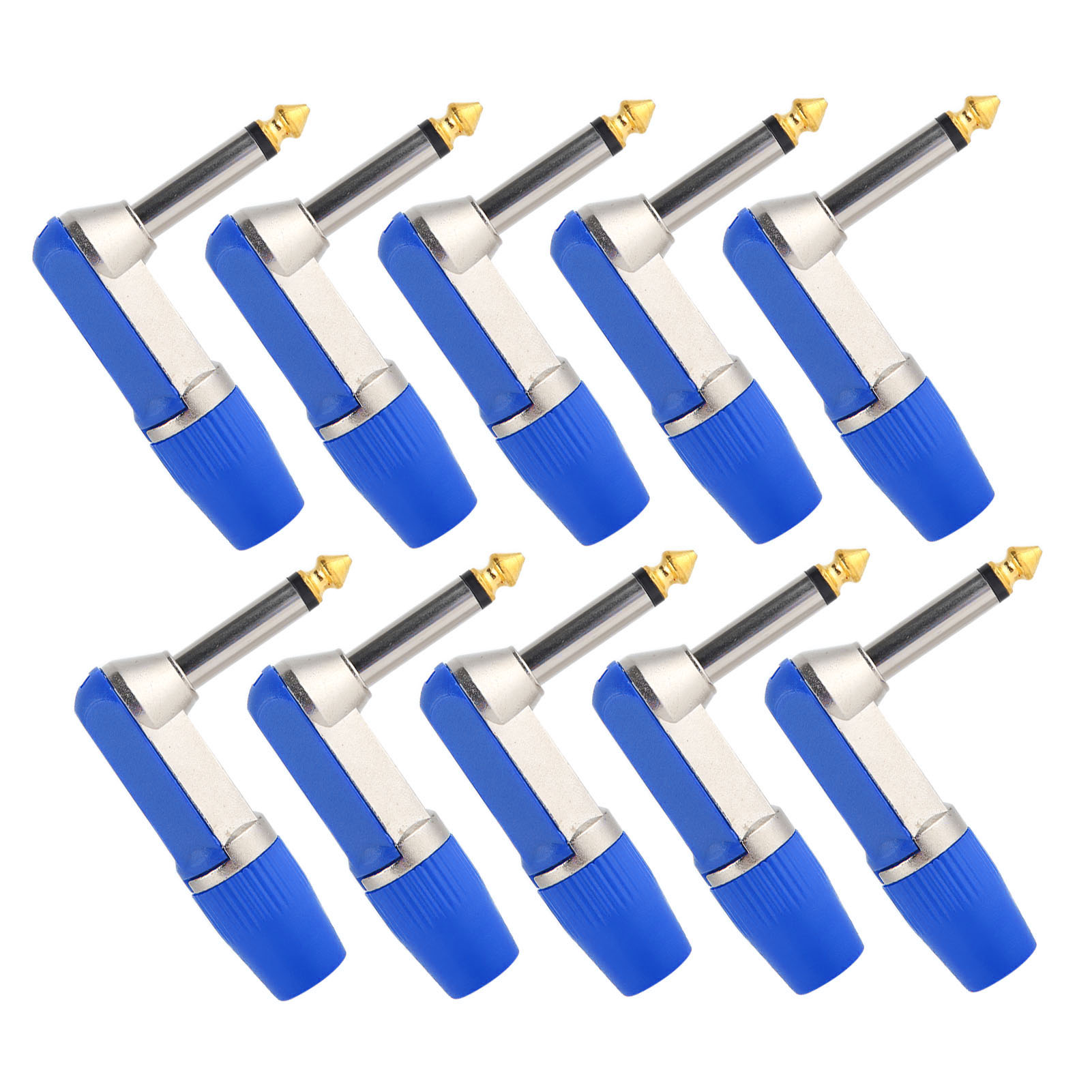 10 Rechtwinklige 6,35-mm-xlr-klinkenstecker (männlich), Robuster, Professioneller Und Korrosionsbeständiger Kopfhöreradapter, Blau