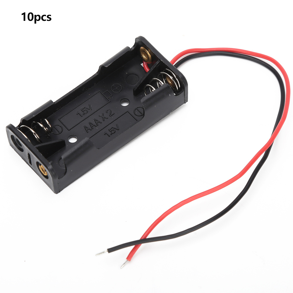 10pcs 2x Aaa Batteriehalter Kunststoffbox Mit Drahtanschluss, 3v, Schwarz