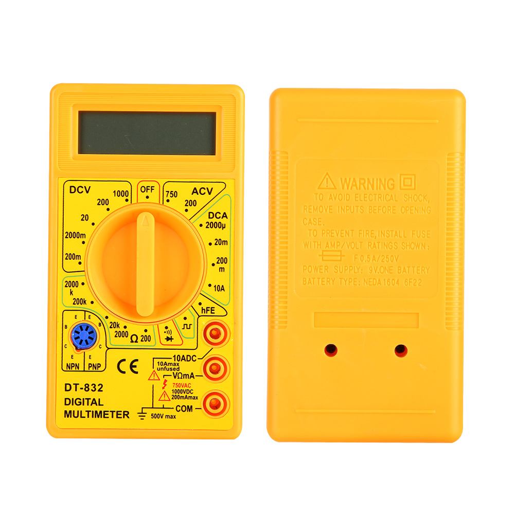 Dt-832 Tragbares Digitalmultimeter Mit Ac/dc-spannungs-, Strom- Und Widerstandsmessung, Summerfunktion, Gelb