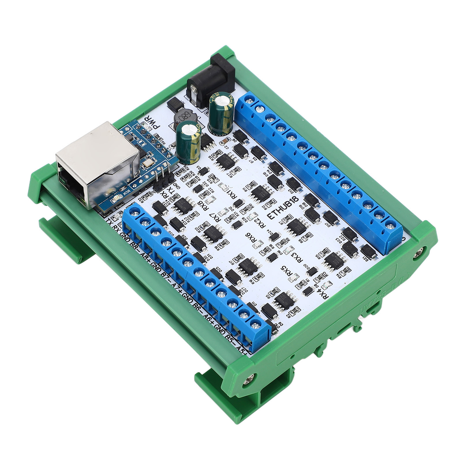 Rj45-zu-8-rs485-hub-konverter, Tvs-schutz, 115200 Baud, Modul Mit Gehäuse Für Überwachungszwecke, 7–30 V Dc-netzteil