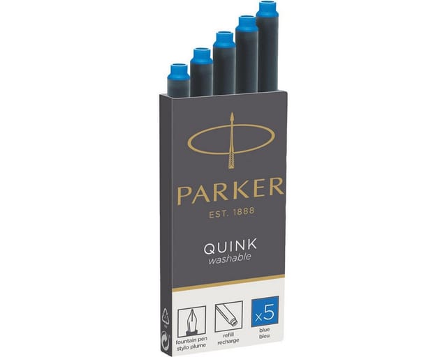 Parker Tintenpatronen für Füller | lange Patronen | auswaschbare blaue QUINK Tinte | 5 Stück