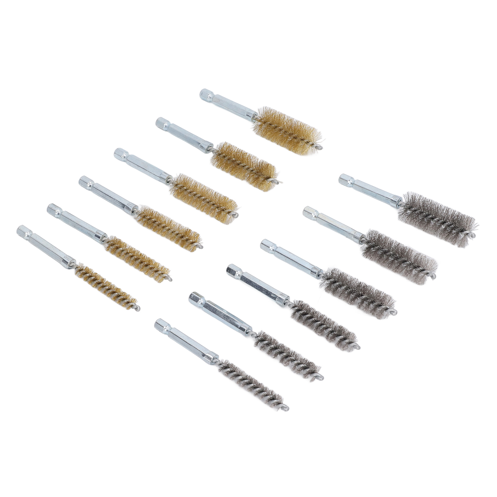 Set Mit 12 Reinigungsbürsten Aus Messing Und Stahldraht Mit 6,35 Mm (1/4 Zoll) Sechskantschaft Für Elektrische Bohrmaschinen