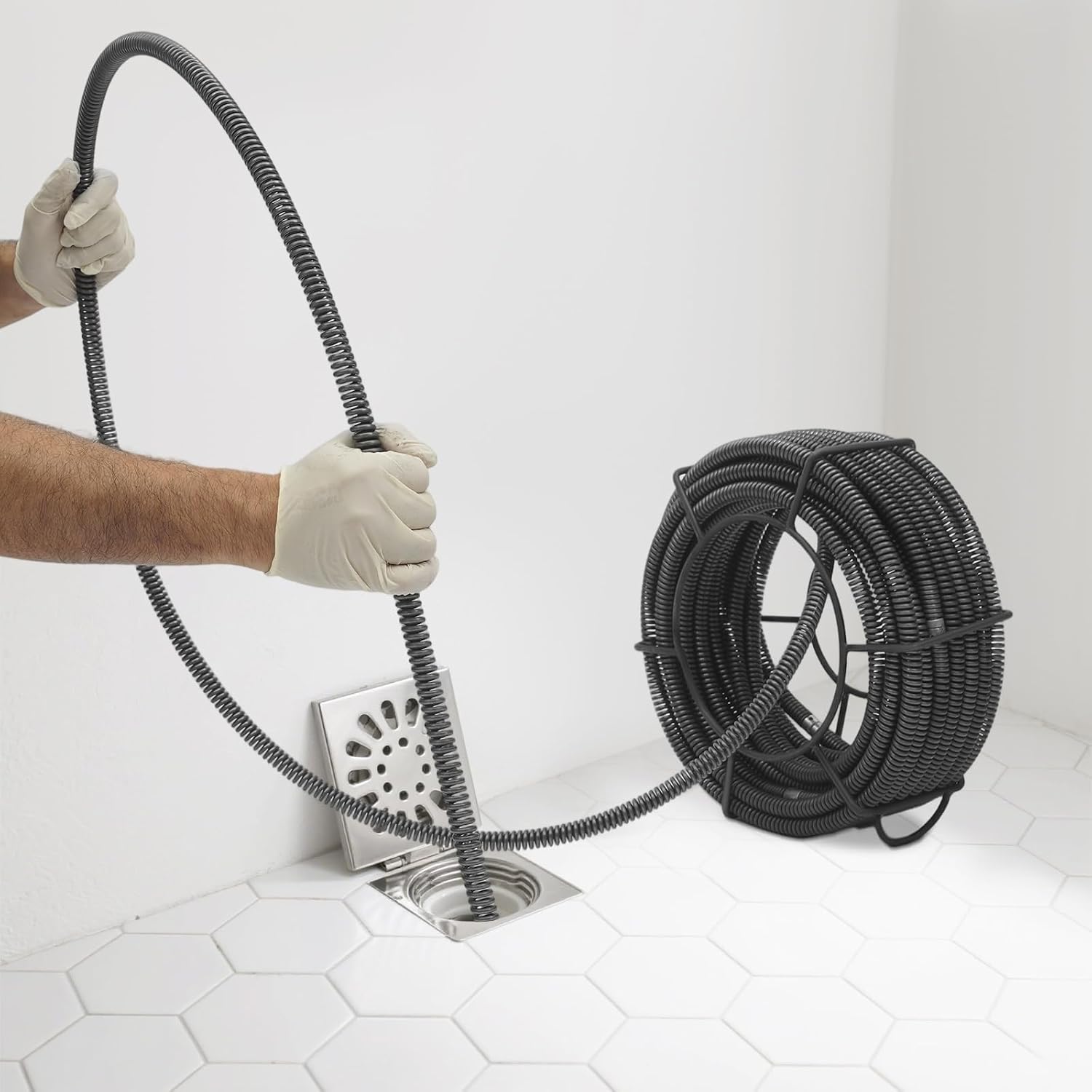 Rohrreinigungsspirale 20m, Ø 16 Mm Abflussspirale Mit Aufbewahrungsgestell, Rohrreinigungs-spiralen Für Rohrreinigungsgerät Rohrreiniger Rohrreinigungsmaschine Abflussreiniger