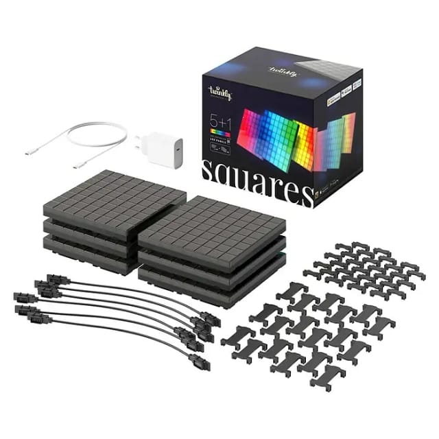 Twinkly Squares Starter Kit - 5+1 App-controlled LED Panels with 64 RGB Pixels. Black.