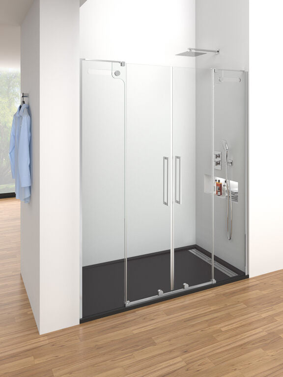 Vetrum Duschwand Vorne Mit 2 Schiebetüren, Klarglas, Glänzendes Chromprofil, 170 Cm