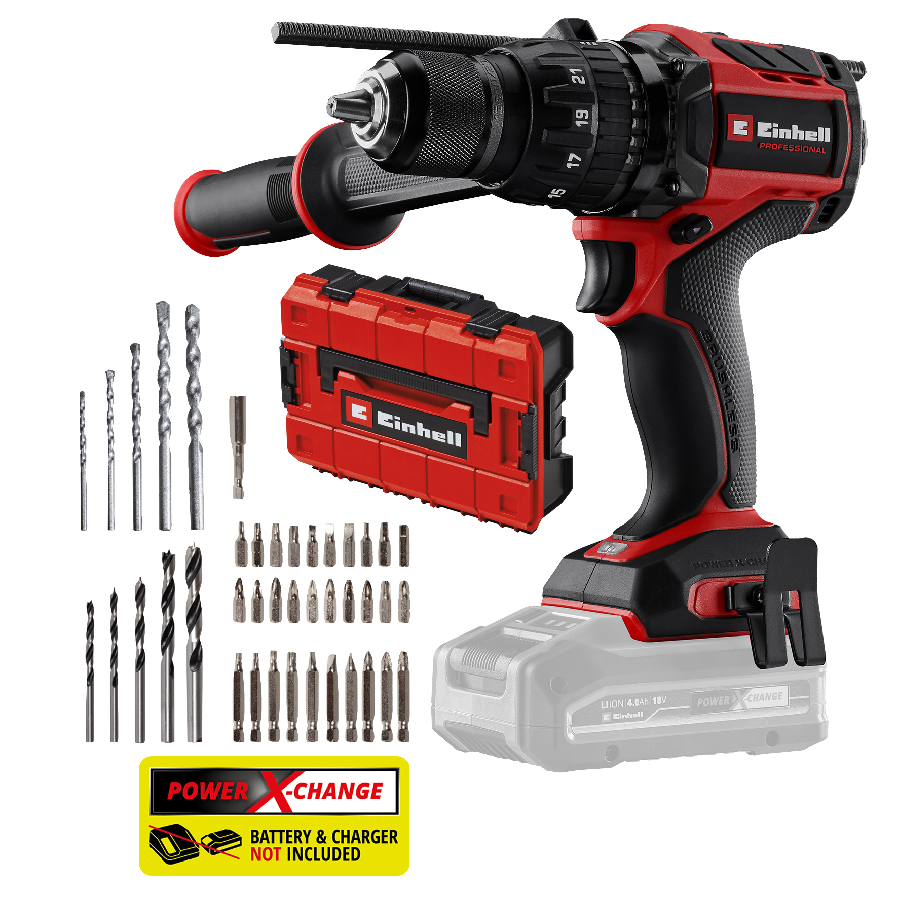 Einhell Professional Akku-schlagbohrschrauber Tp-cd 18/120 Li-i Bl +41-solo Power X-change (18 V, Brushless, 120 Nm, Schlagbohrfunktion, Inkl. Bit-/bohrer-set + E-case, Ohne Akku)