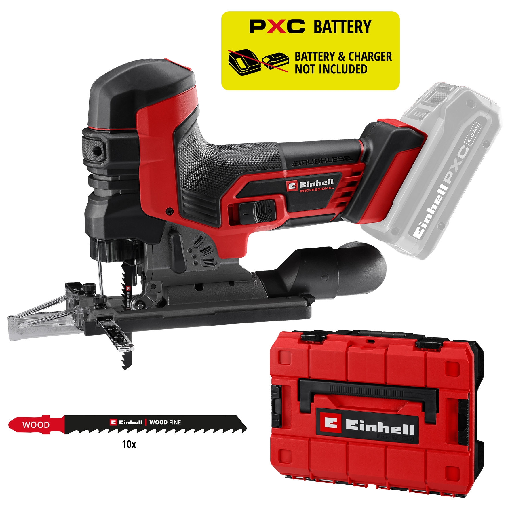 Einhell Professional Akku-stichsäge Tp-jst 18/135 Li Bl S-f - Solo Power X-change (18 V, 135 Mm Schnitttiefe In Holz, 26 Mm Hubhöhe, Brushless, 10x Sägeblatt, E-case, Ohne Akku)