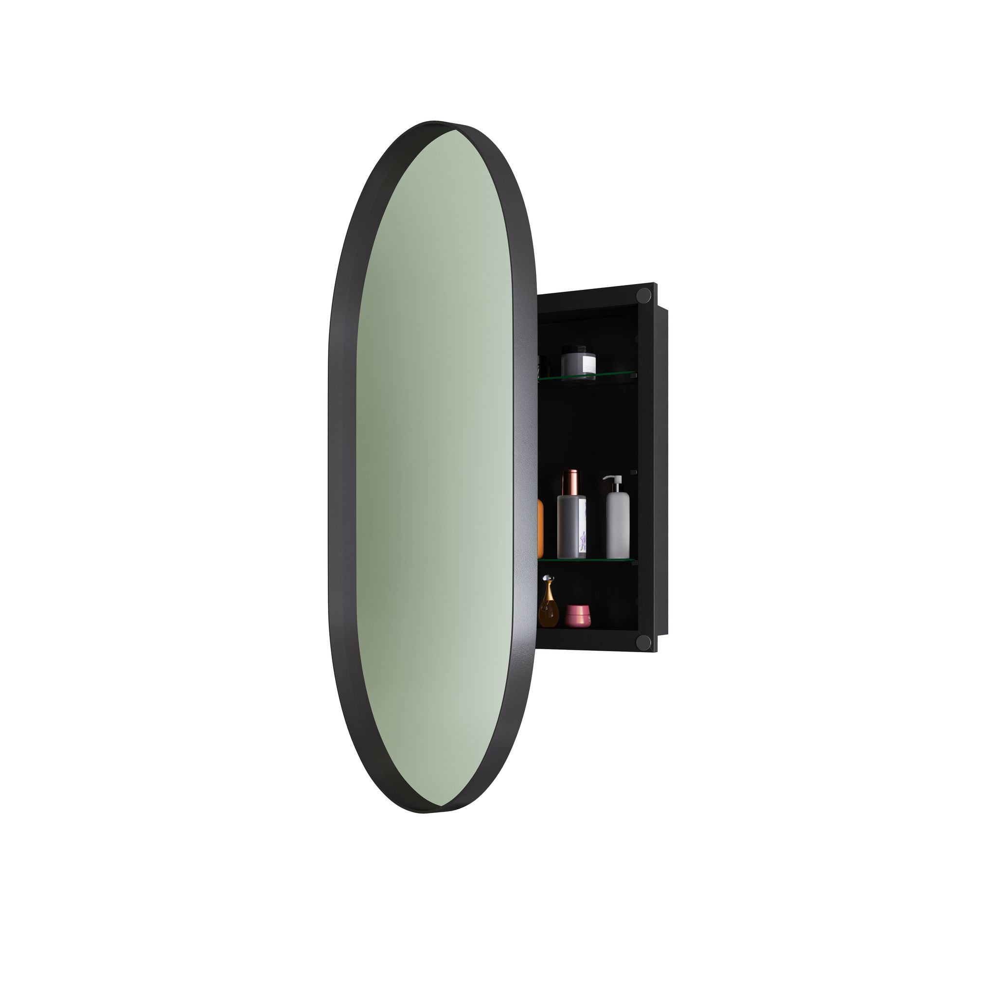 Elvmi Spiegelschrank Mit 2 Glasablagen, Wandmontage Oder Einbau Für Badezimmer, Schwarz, 95×63×18 Cm