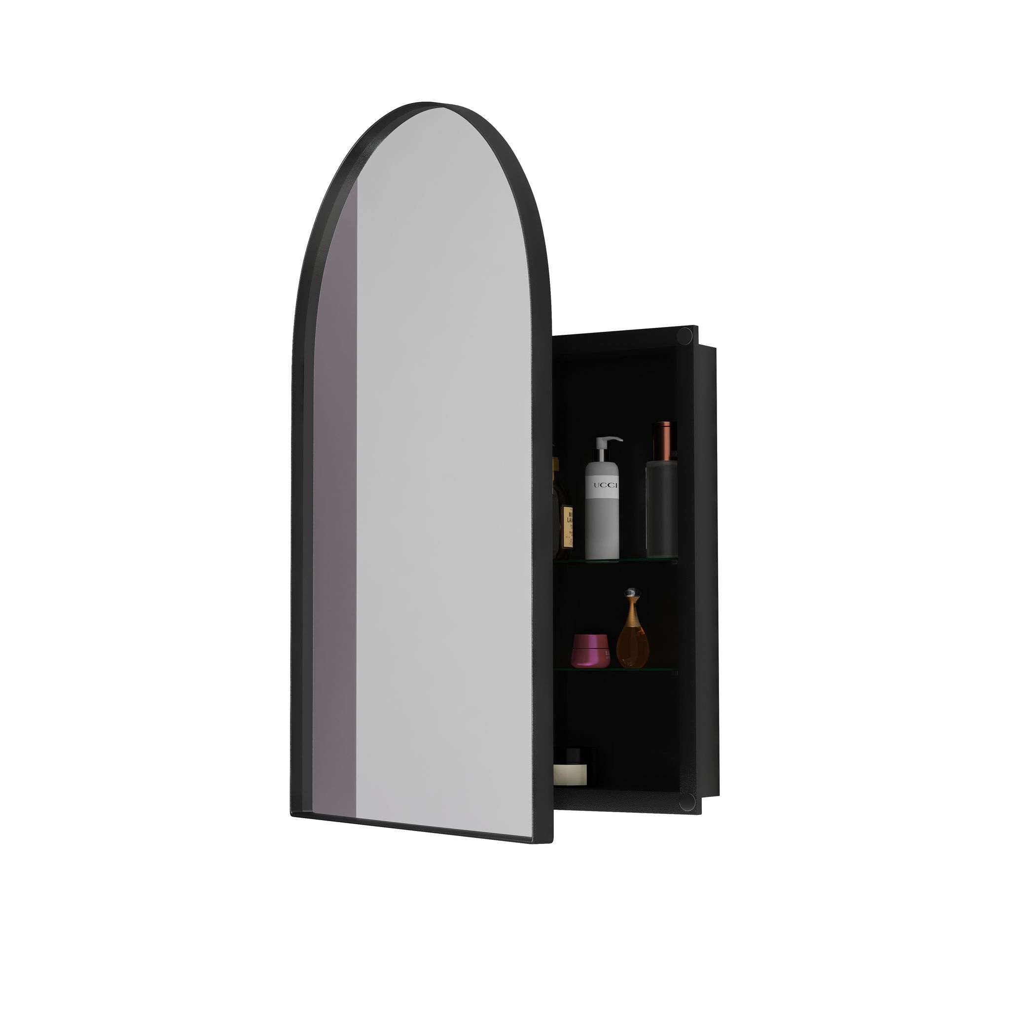 Elvmi Spiegelschrank Zur Wandmontage Mit 2 Glasablagen, 3 Verstellbaren Haltern, Für Badezimmer, 101 X 72 X 18.5 Cm