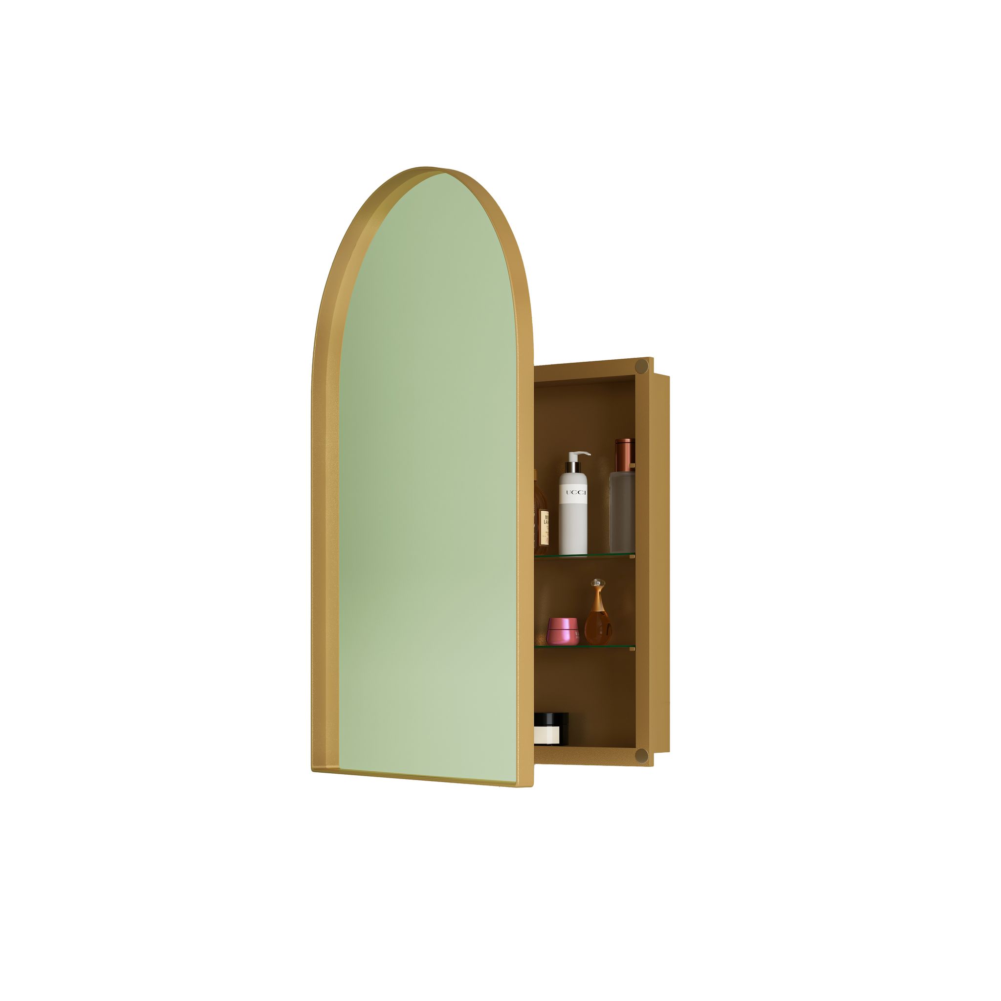 Elvmi Spiegelschrank Mit 2 Glasablagen Und 2 Montagearten Für Badezimmer, Gold