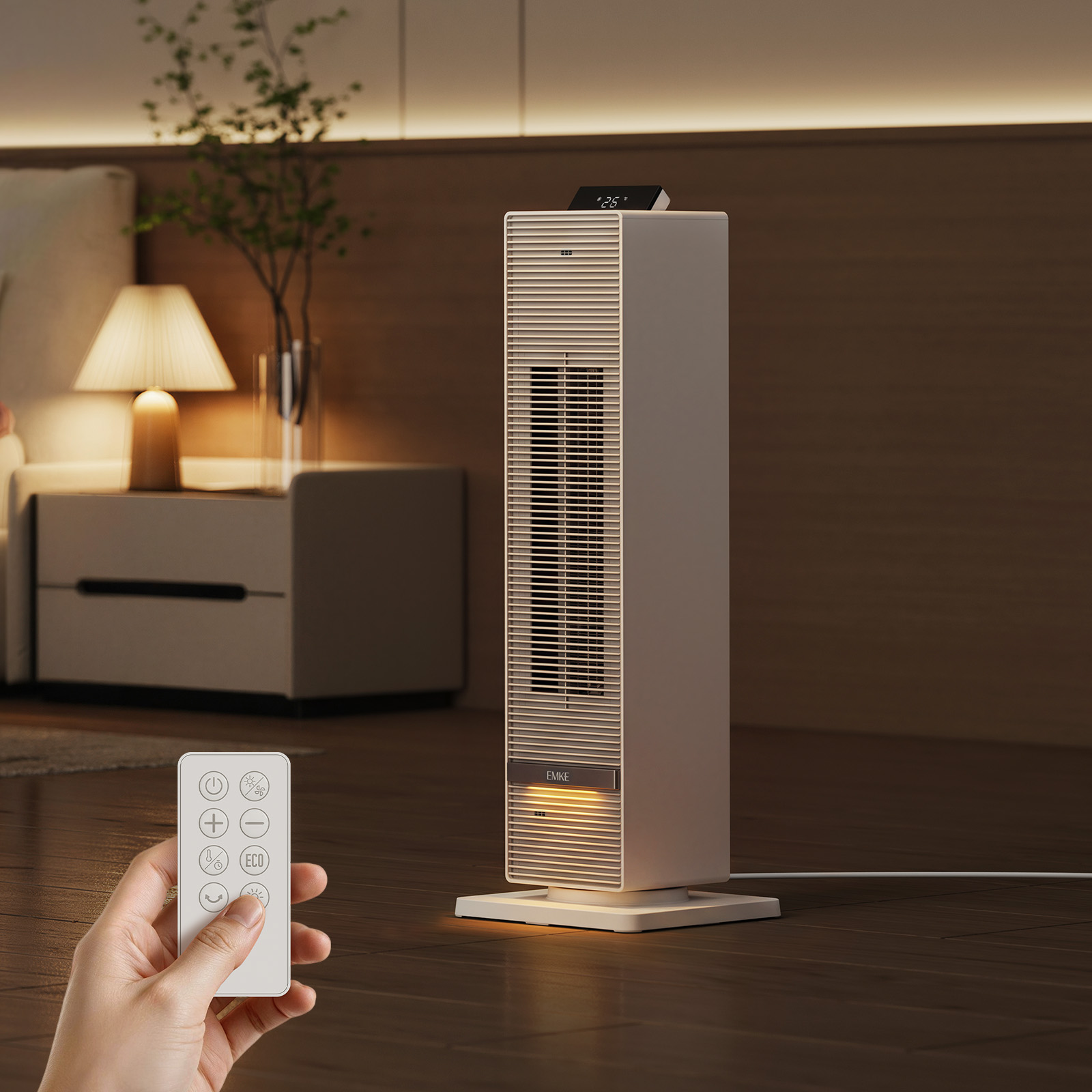 Emke Mobiler Heizlüfter 2000w Mit Heiz-, Kühl- Und Ventilatorfunktion, 80° Oszillation, Fernbedienung, Timer, Led-display