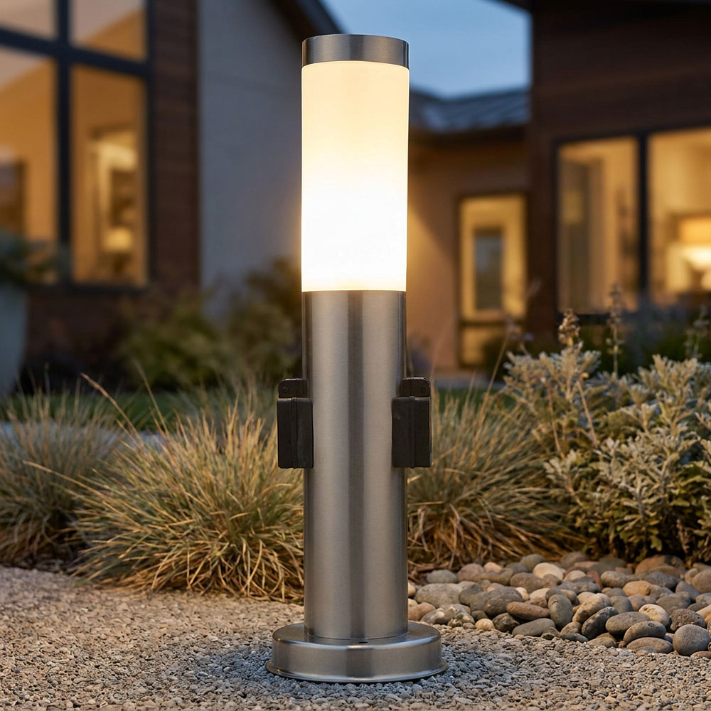 Edelstahl Stand Leuchte Garten Terrasse Ip44 Beleuchtung 2x Steckdose Hilight 103112