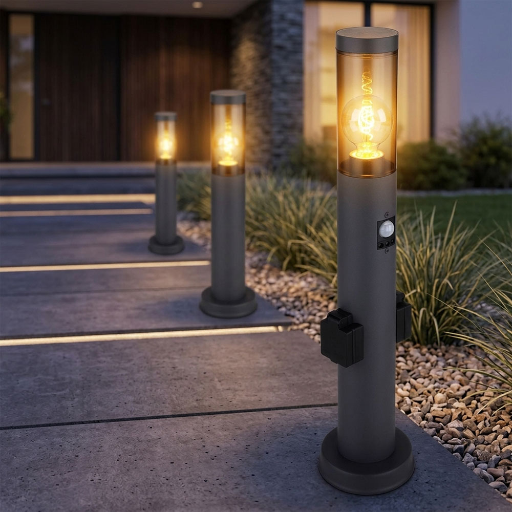 3x Led Stehlampe Stehleuchte Außen Sockel Garten Bewegungsmelder H 60 Cm