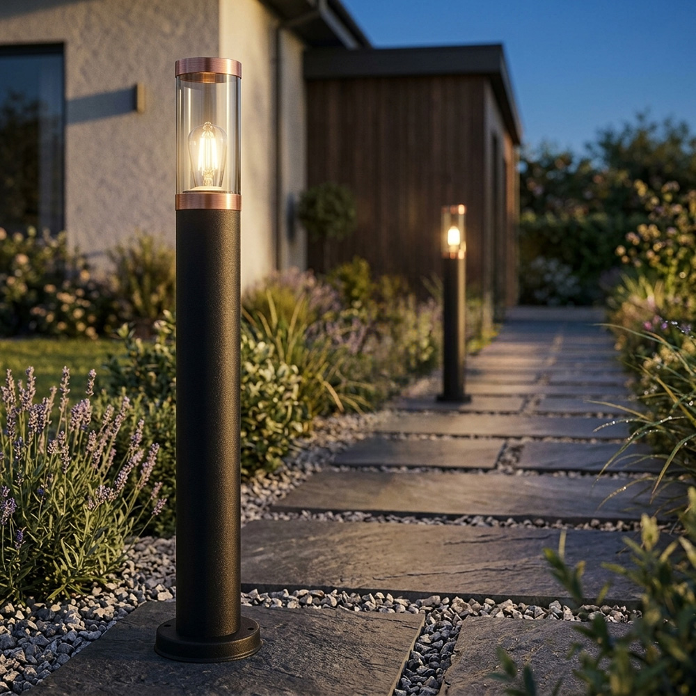 2x Led Außenstehlampe Stehleuchte Gartenleuchte Ip44 Schwarz Edelstahl H 80 Cm