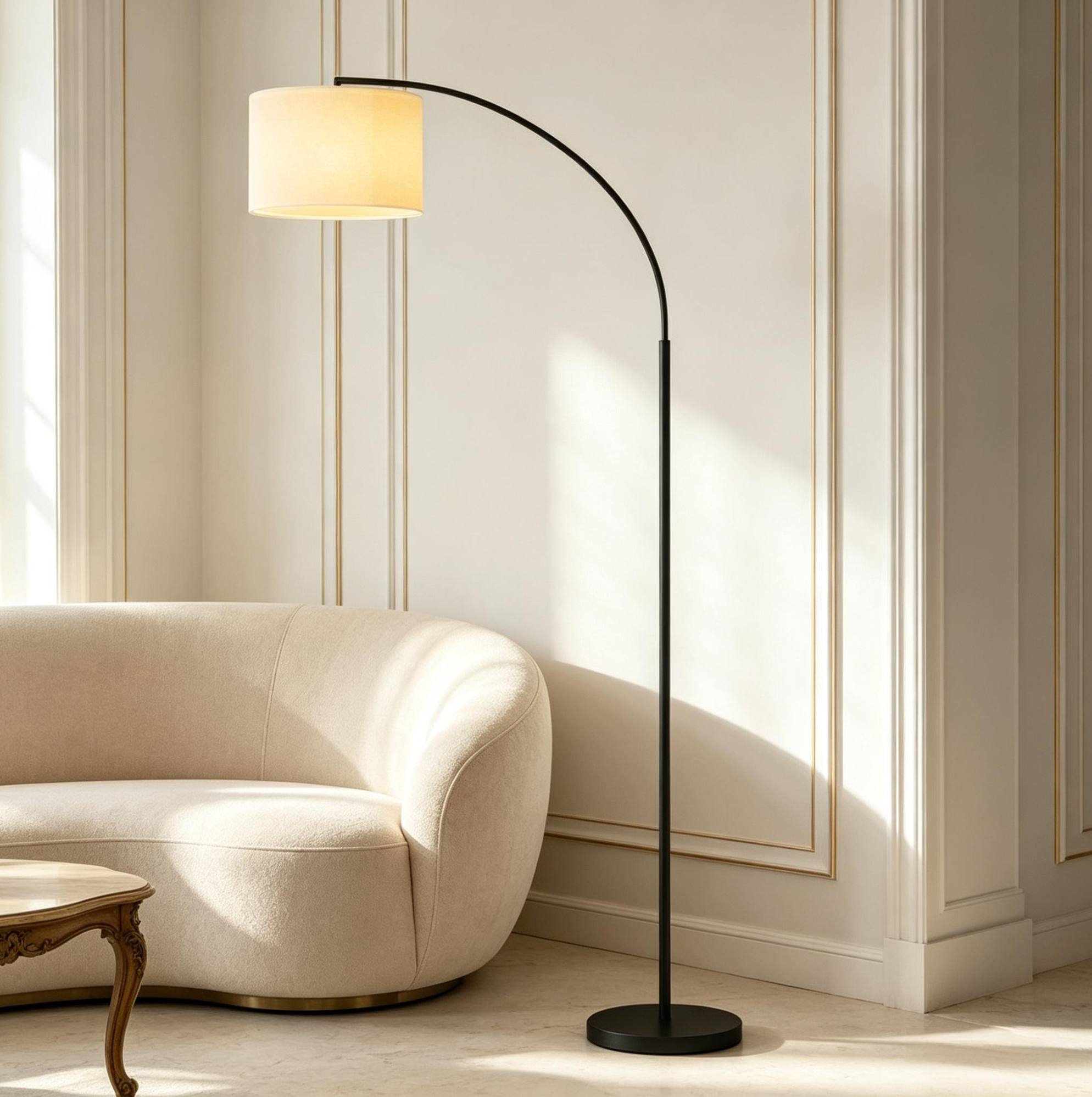Led-bogenstehleuchte Mit Fernbedienung, 11 Helligkeitsstufen, 2700–6500 K, Schwarz Und Creme