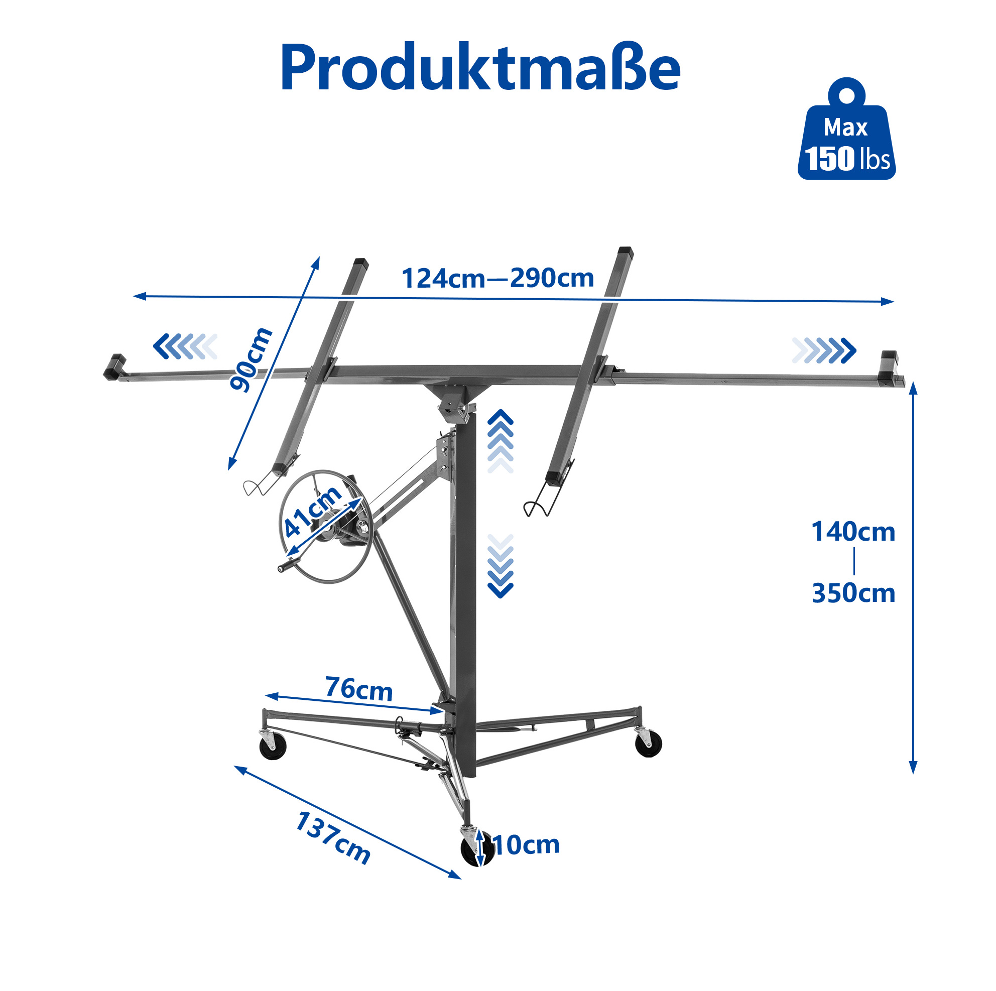 Gipskartonplatten-heber Mit 68 Kg Tragkraft, Höhenverstellbar, Klappbar, 60° Neigung, Grau Havrya