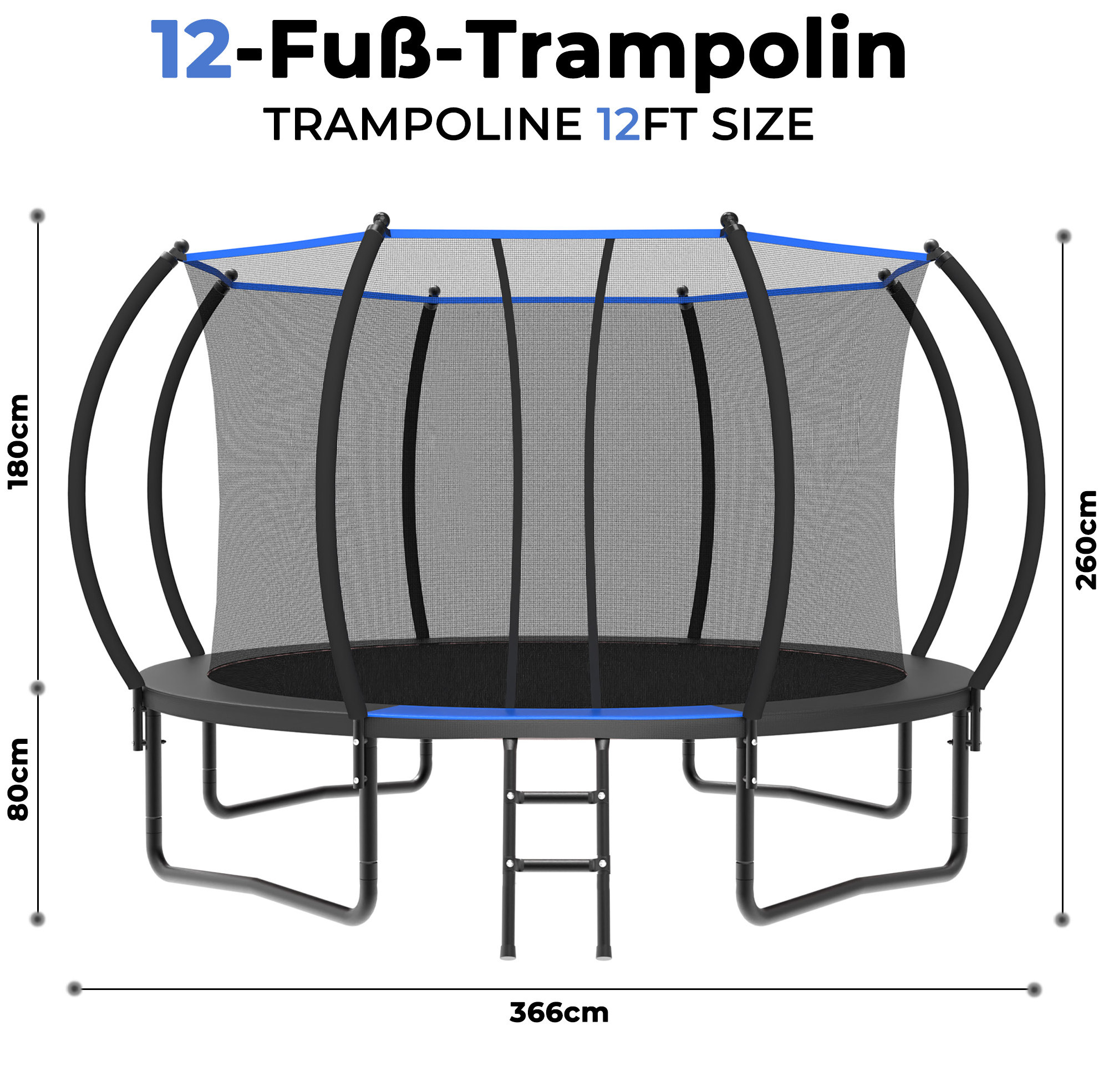 Rundes Trampolin 366 Cm Mit Sicherheitsnetz Und Leiter, Outdoor, Schwarz-blau Havrya