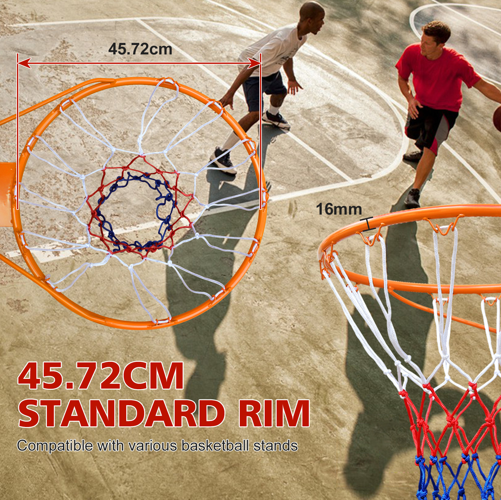 Ersatz-basketballkorb 45,72 Cm Aus Eisen, Orange, Mit Netz Havrya