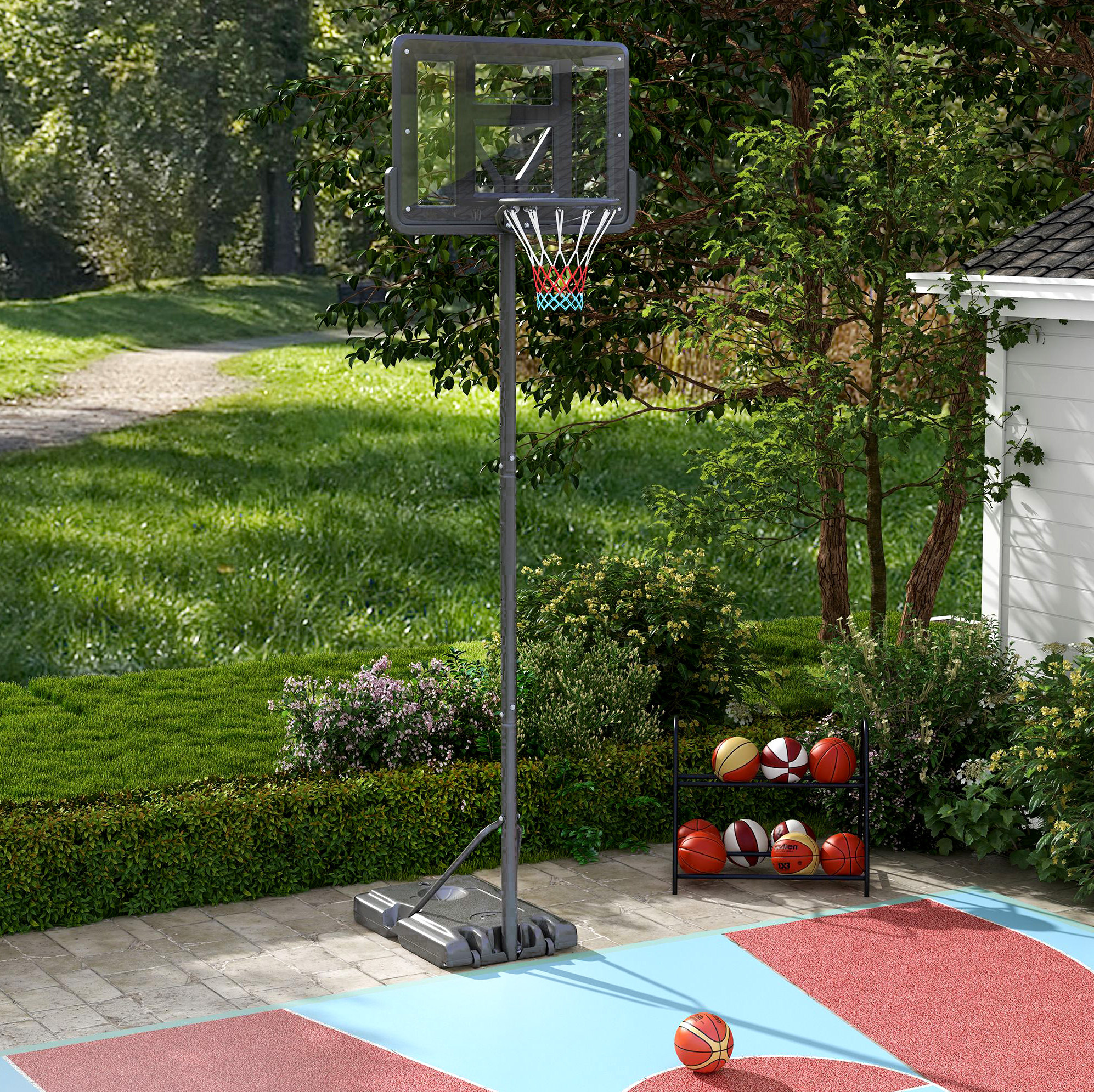 2-in-1 Verstellbarer Basketballkorb 230–305 Cm, Rollsockel, Schwarz Havrya