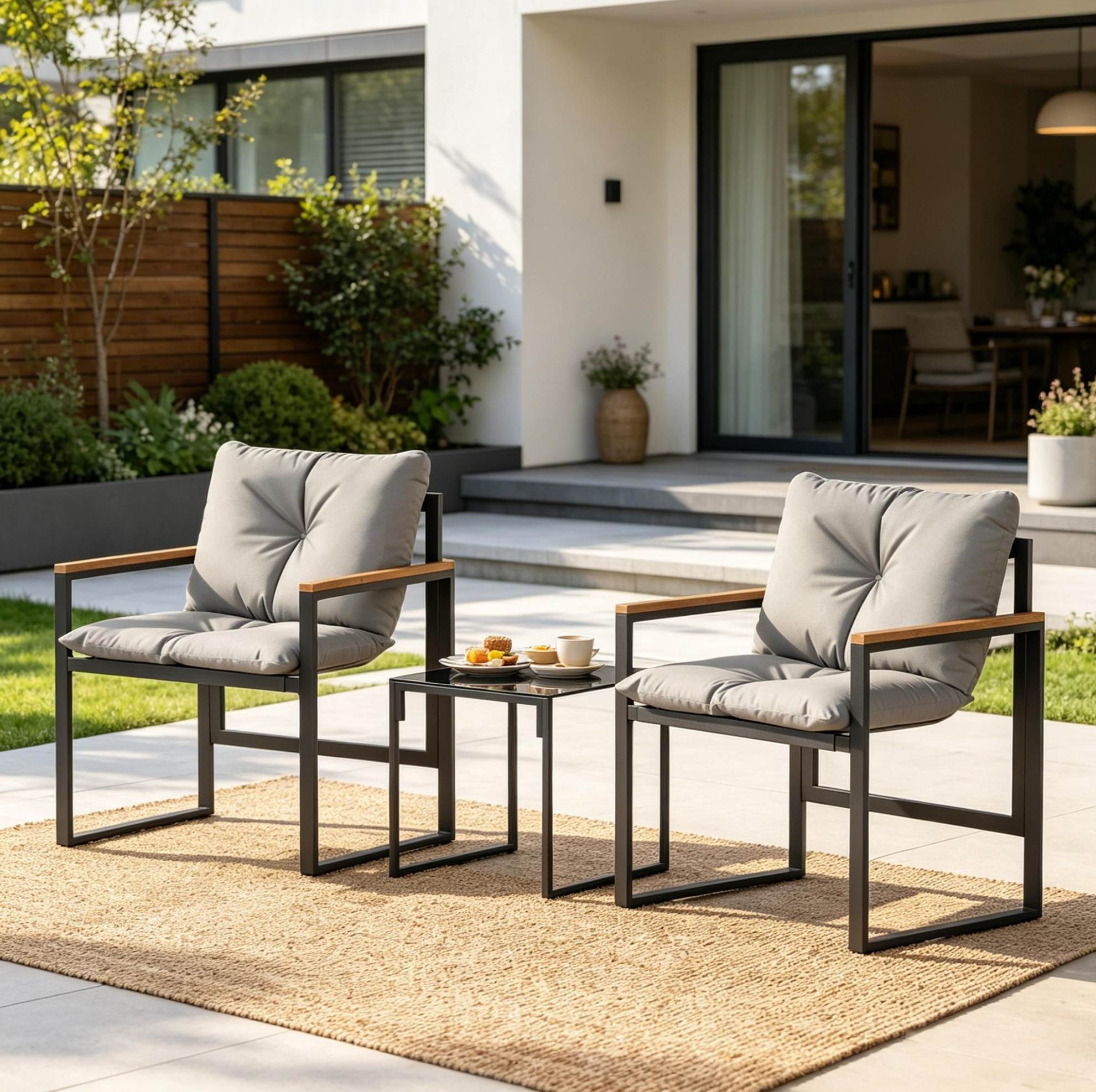 3-teiliges Garten-lounge-set Mit 2 Sesseln Und Couchtisch, Schwarz Und Grau Havrya