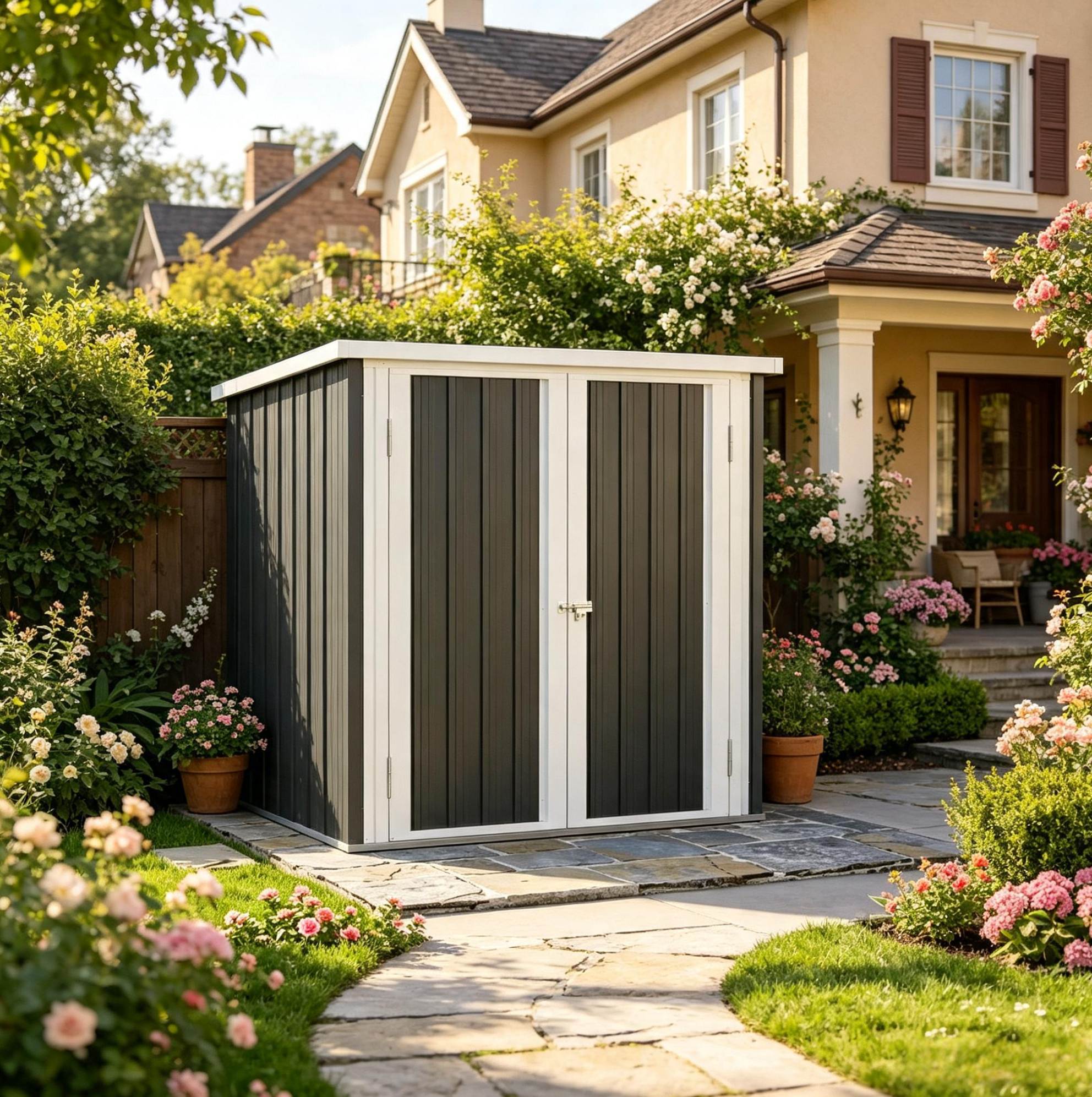 Gartenhaus Aus Stahl Und Pp 147 X 86 X 122 Cm, Abschließbare Doppeltür, Schwarz-weiß Havrya