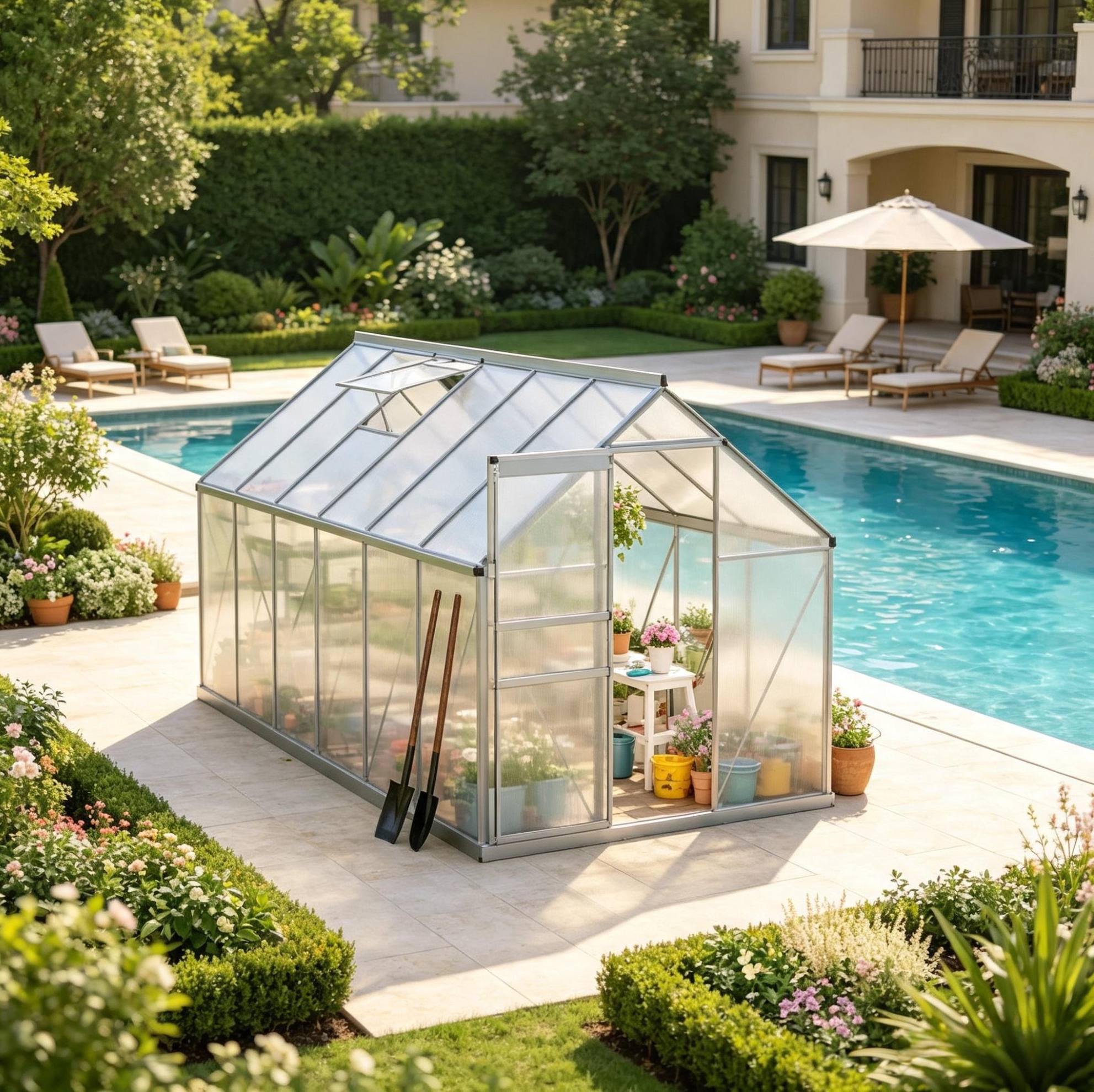 Begehbares Gartengewächshaus 375 X 190 X 199 Cm Aus Aluminium Und 4 Mm Polycarbonat Havrya