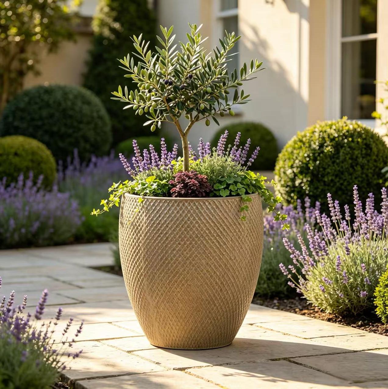 Großer Keramik-blumentopf Ø46 X 53 Cm, Cremebeige, Mit Drainagelöchern Havrya