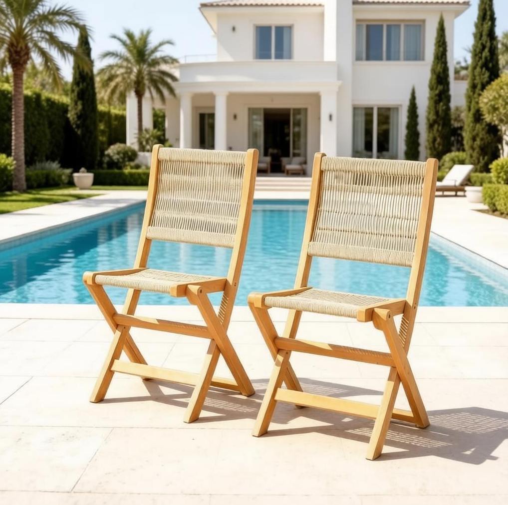2er-set Klappbare Gartenstühle Aus Akazie Und Pp, Beige, Havrya