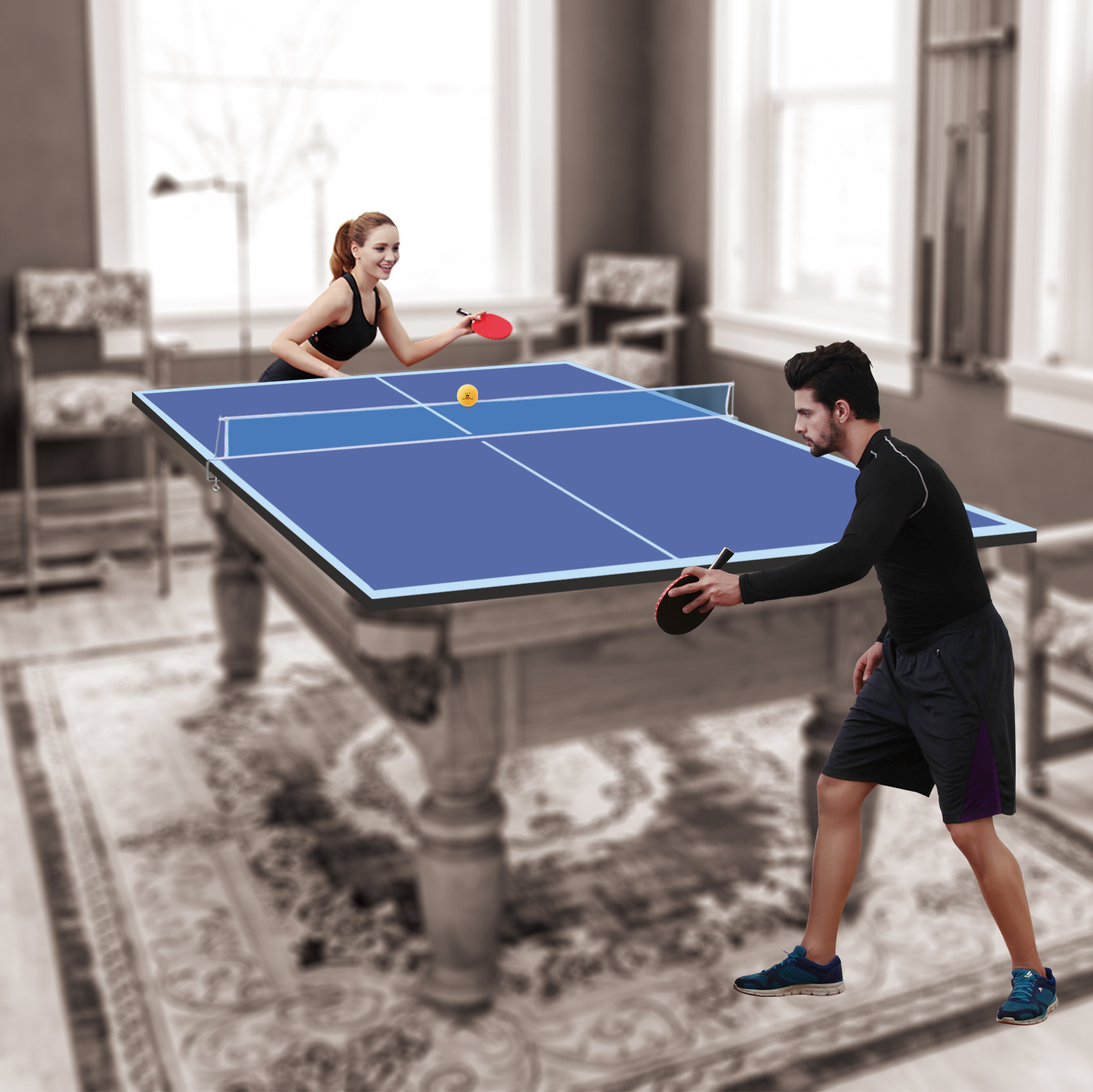 Tischtennis-tischplatte 243,84 X 121,92 Cm, Klappbar Und Tragbar, Aus Mdf, Blau Havrya