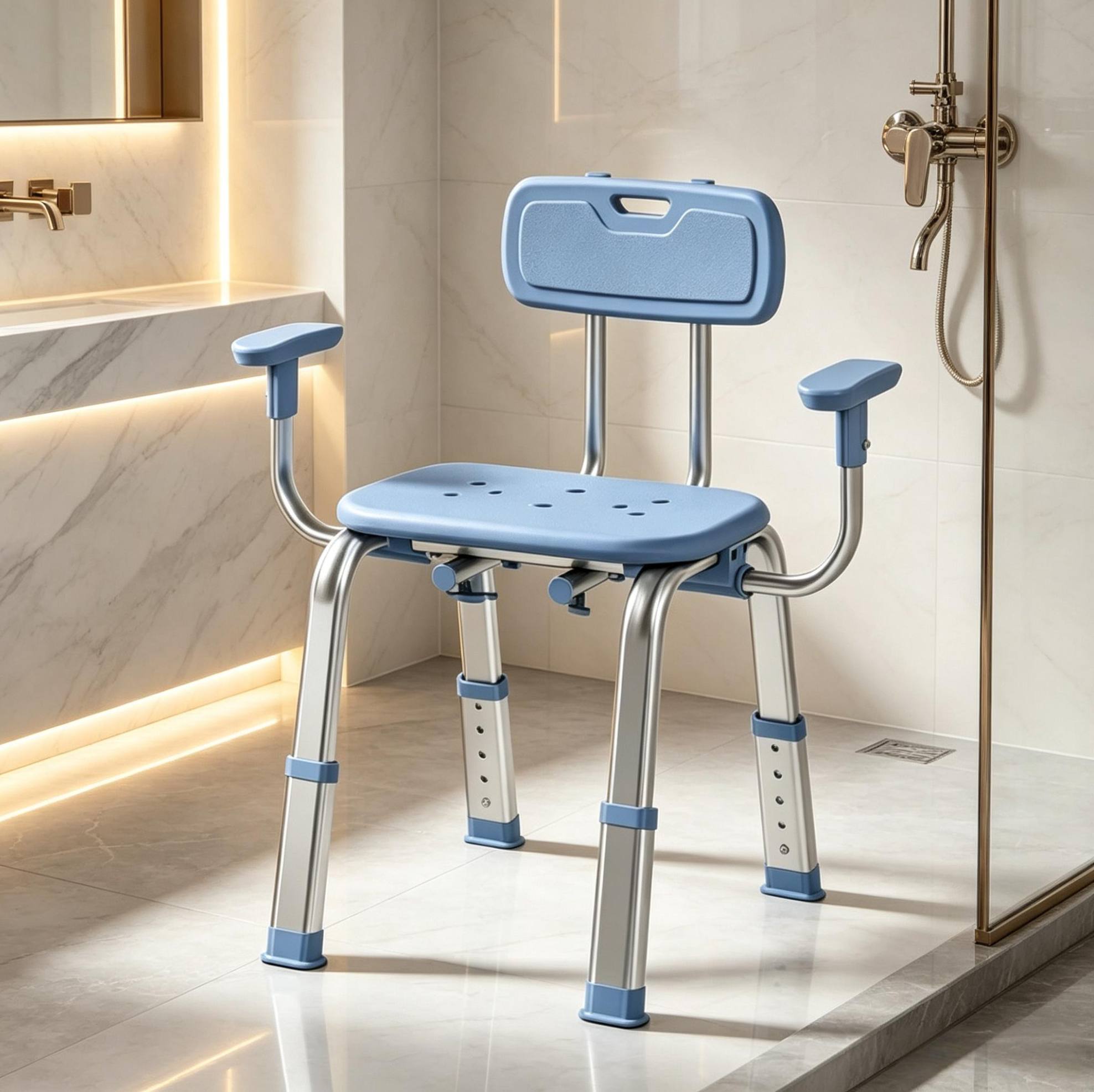 Ergonomischer Duschstuhl Höhenverstellbar, 34–44 Cm, Blau Und Silber Havrya
