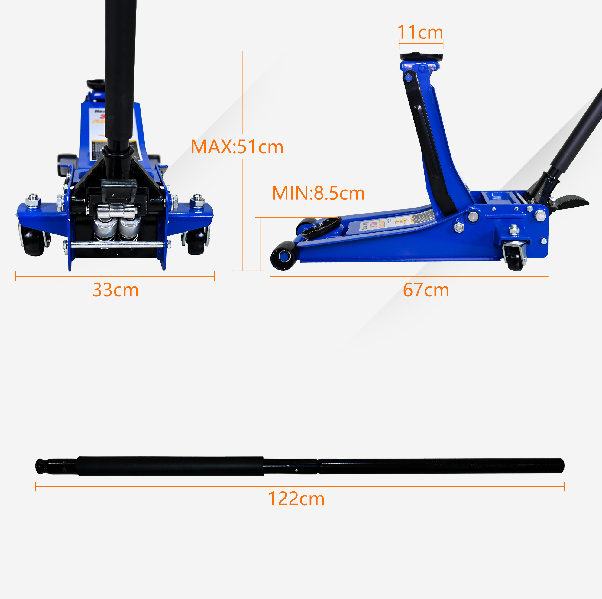 Hydraulischer Rangierwagenheber 3 Tonnen Mit Doppelpumpe Und Pedal, Blau Havrya